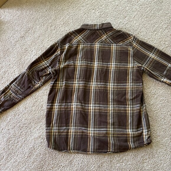 Roebuck & Co Flannel Vintage Men XL Western Rockabilly Brown Plaid Elbow patches - Picture 4 of 8